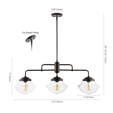 Avery 37.5" Industrial Farmhouse Rustic Iron/Glass Linear LED Pendant - JONATHAN Y